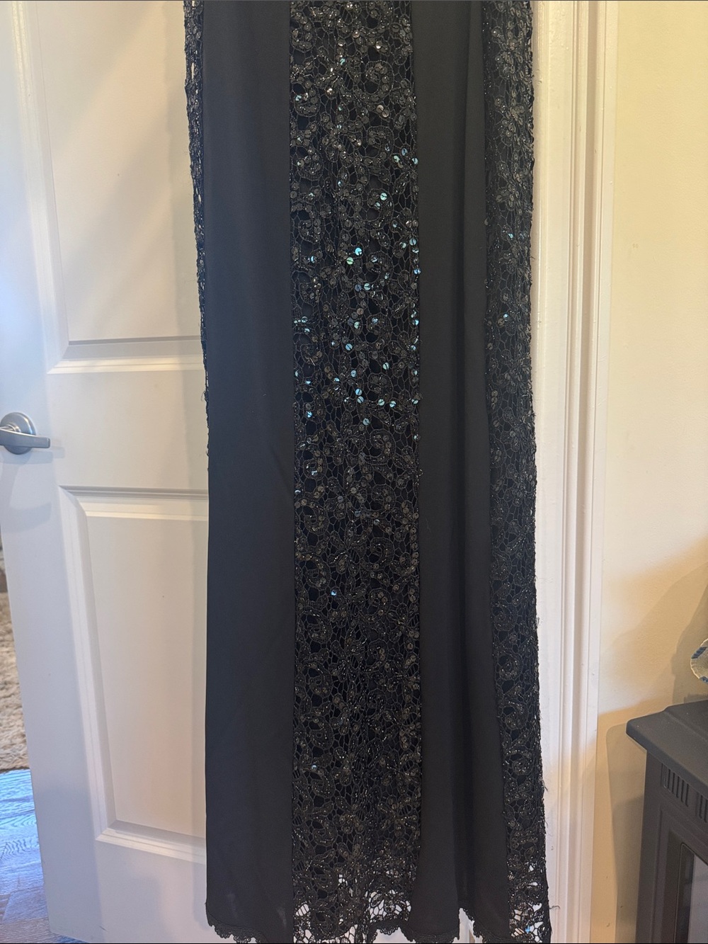 Vintage Jovani Black Beaded Lace V-Neck Evening Gown - Picture 3 of 10